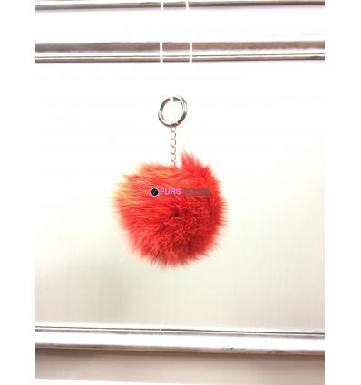 Porte-clé avec pompon en fourrure de renard - Orange électrique