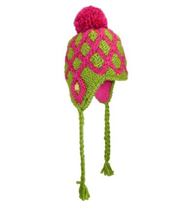 Bonnet Péruvien tricots losanges bicolores avec Pompon